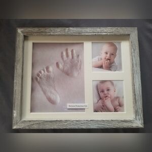 Rustic Gray Wood Multi-Opening Baby Photo Frame with Keepsake Plaster